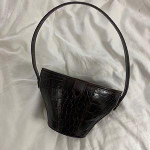 Staud dark brown croc mini bag with mirror